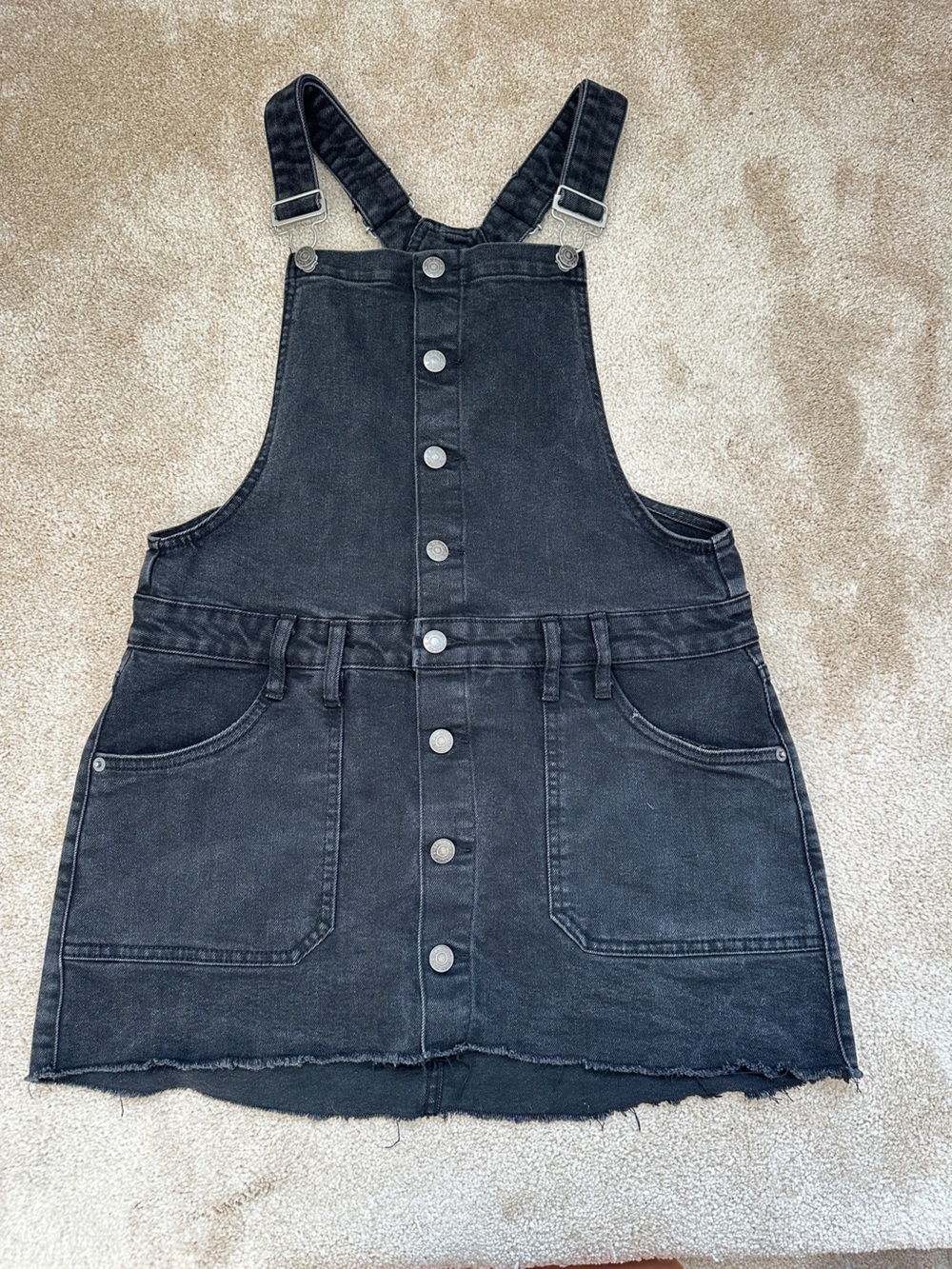 Arizona Jean Co. Denim Shortalls Size L Black Charcoal Y2K Grunge Raw Hem